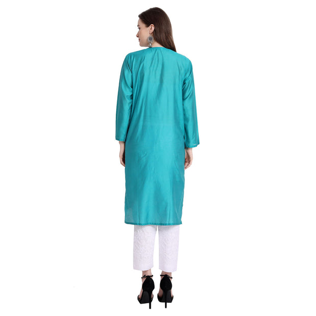 Women Chikankari Chanderi Silk Straght Kurti