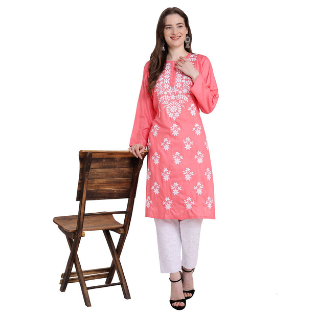 Women Lucknowi Chikankari Rayon Straight Kurta