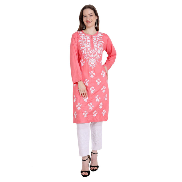 Women Lucknowi Chikankari Rayon Straight Kurta